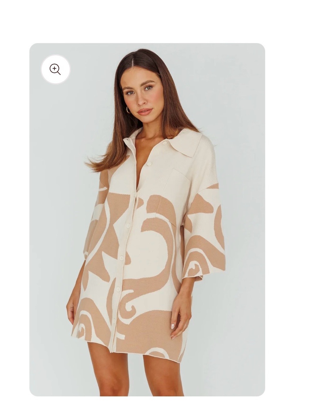 Neutral Swirl Knit Shirt Dress